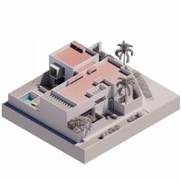 Maqueta digital BIM de vivienda unifamiliar contempor&aacute;nea con volumetr&iacute;a ortogonal y patios interiores